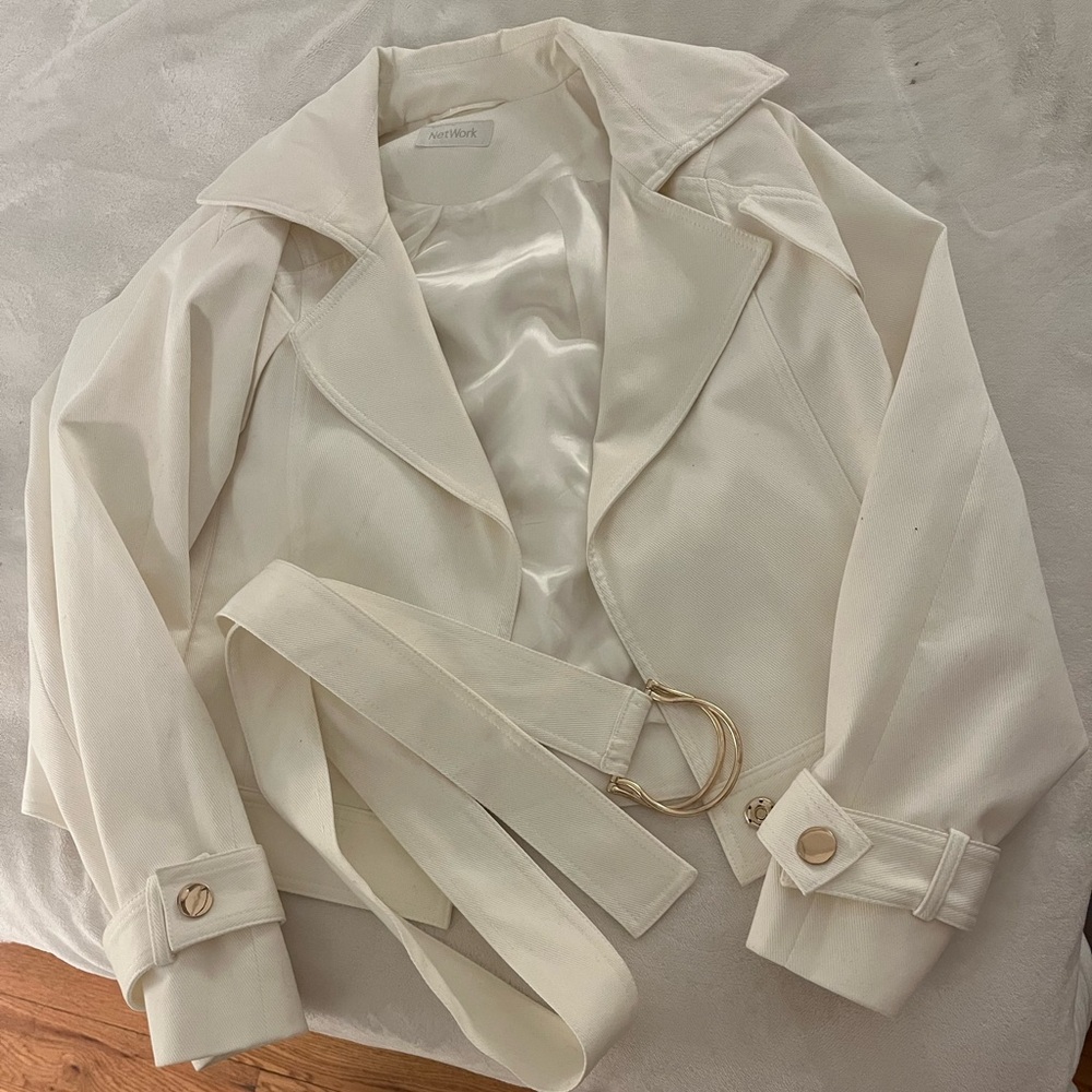 NetWork white denim moto jacket